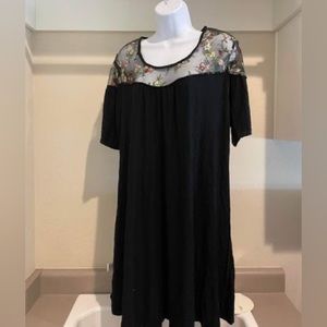 Black sheer floral shirt dress.